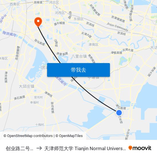 创业路二号院 to 天津师范大学 Tianjin Normal University map