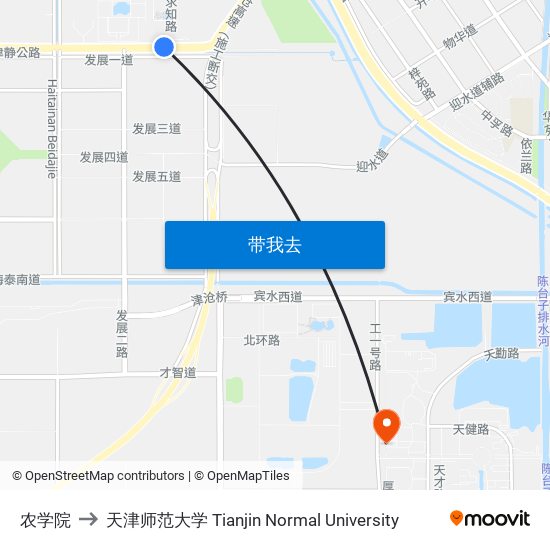 农学院 to 天津师范大学 Tianjin Normal University map