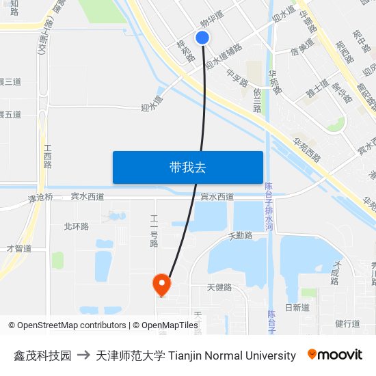 鑫茂科技园 to 天津师范大学 Tianjin Normal University map
