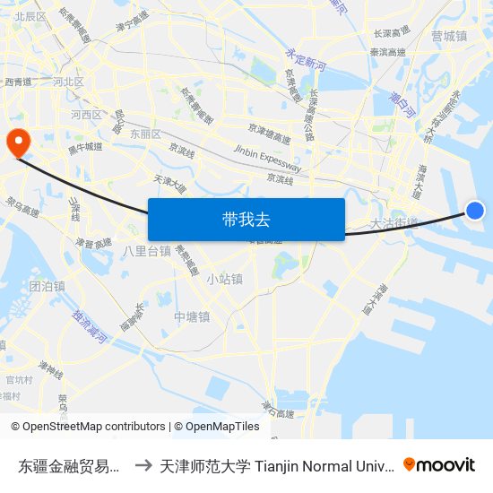 东疆金融贸易中心 to 天津师范大学 Tianjin Normal University map