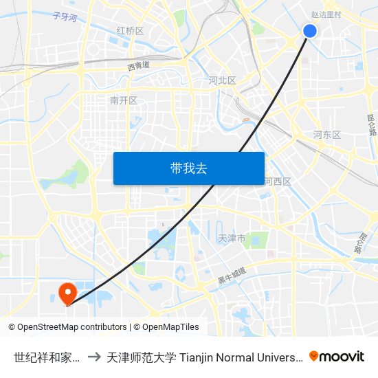 世纪祥和家园 to 天津师范大学 Tianjin Normal University map