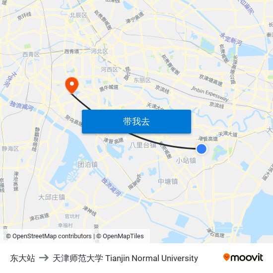 东大站 to 天津师范大学 Tianjin Normal University map