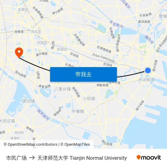市民广场 to 天津师范大学 Tianjin Normal University map