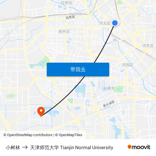 小树林 to 天津师范大学 Tianjin Normal University map