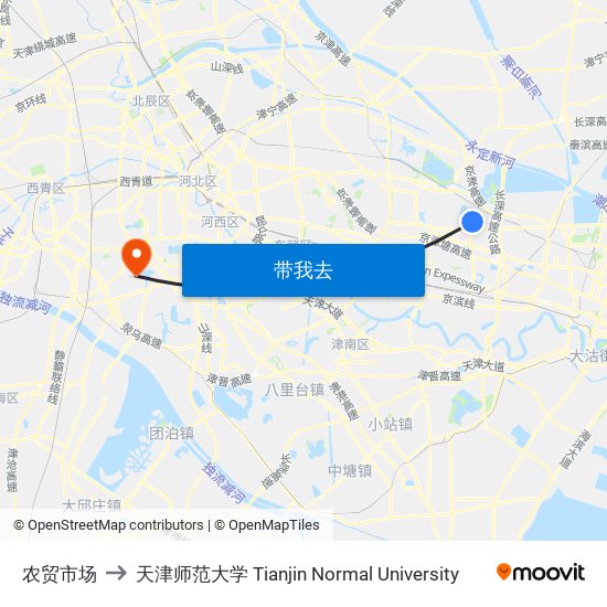 农贸市场 to 天津师范大学 Tianjin Normal University map