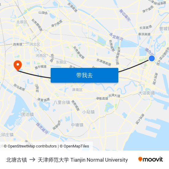 北塘古镇 to 天津师范大学 Tianjin Normal University map
