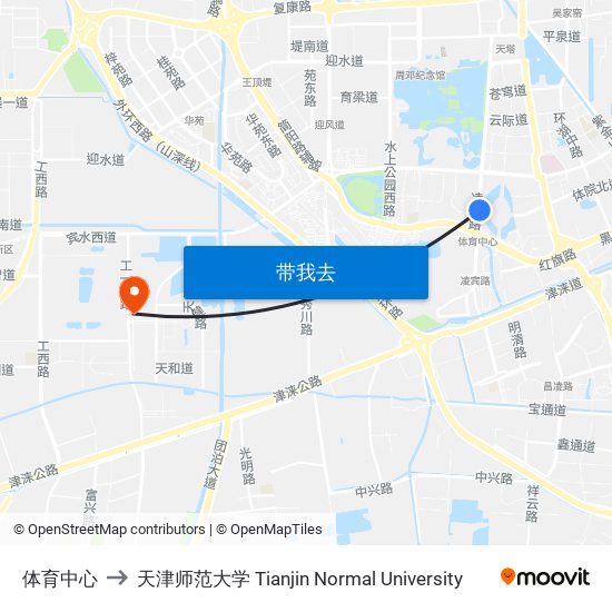 体育中心 to 天津师范大学 Tianjin Normal University map