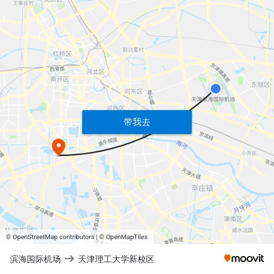 滨海国际机场 to 天津理工大学新校区 map