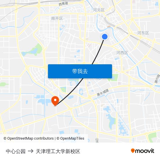 中心公园 to 天津理工大学新校区 map
