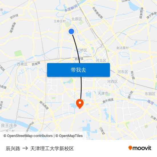 辰兴路 to 天津理工大学新校区 map