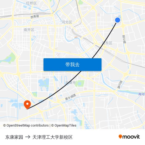 东康家园 to 天津理工大学新校区 map