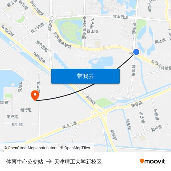 体育中心公交站 to 天津理工大学新校区 map