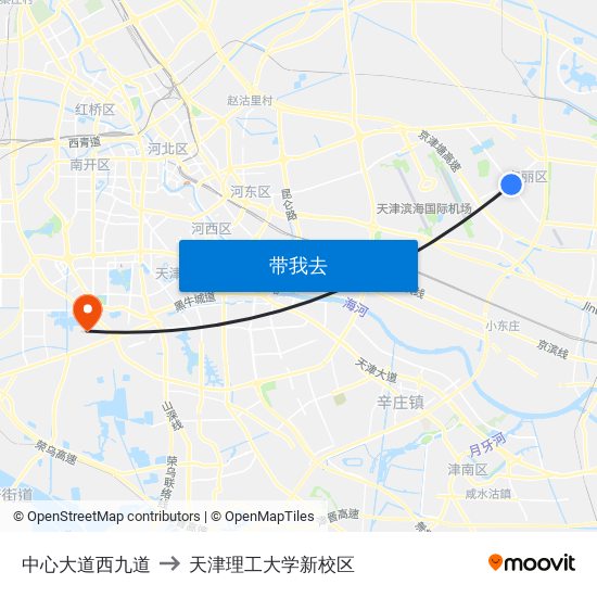 中心大道西九道 to 天津理工大学新校区 map