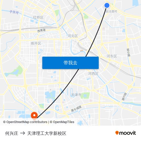 何兴庄 to 天津理工大学新校区 map