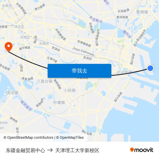 东疆金融贸易中心 to 天津理工大学新校区 map