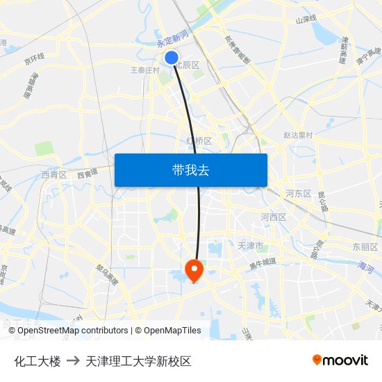 化工大楼 to 天津理工大学新校区 map