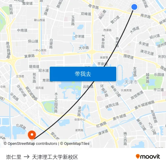 崇仁里 to 天津理工大学新校区 map