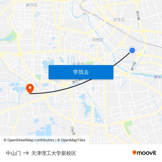 中山门 to 天津理工大学新校区 map