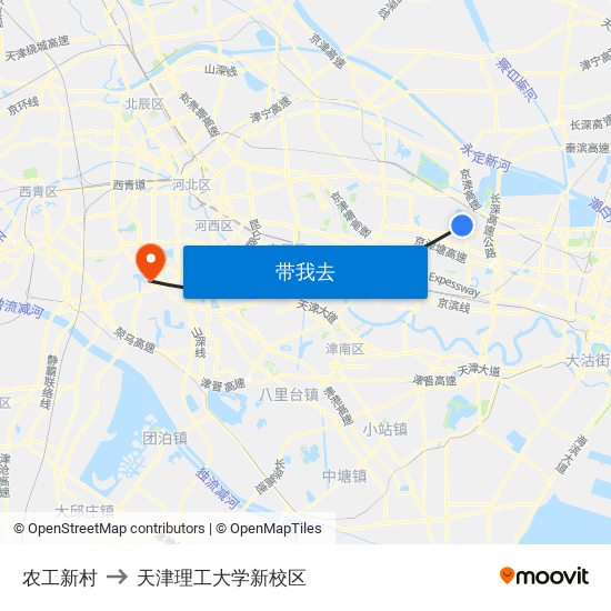 农工新村 to 天津理工大学新校区 map