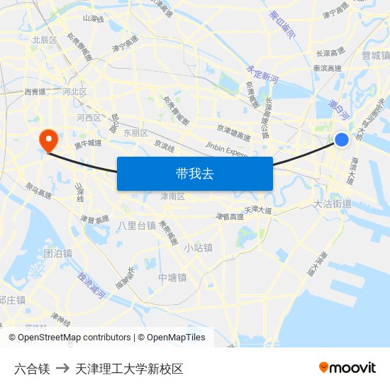 六合镁 to 天津理工大学新校区 map
