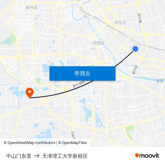 中山门东里 to 天津理工大学新校区 map