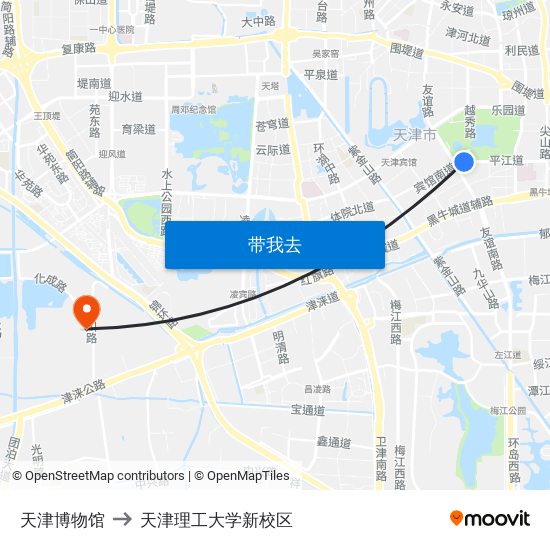 天津博物馆 to 天津理工大学新校区 map