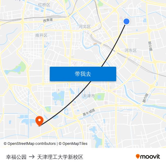 幸福公园 to 天津理工大学新校区 map