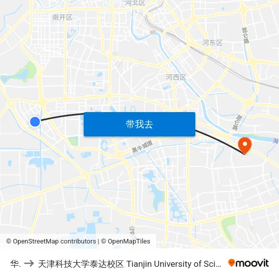 华苑 to 天津科技大学泰达校区 Tianjin University of Science and Technology (TEDA Campus) map