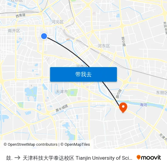 鼓楼 to 天津科技大学泰达校区 Tianjin University of Science and Technology (TEDA Campus) map