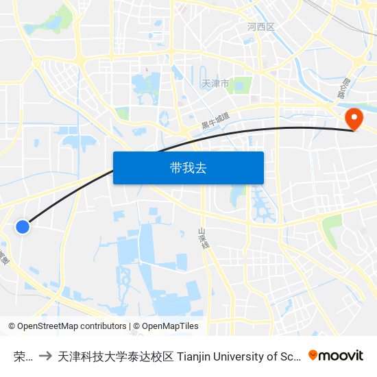 荣华桥 to 天津科技大学泰达校区 Tianjin University of Science and Technology (TEDA Campus) map