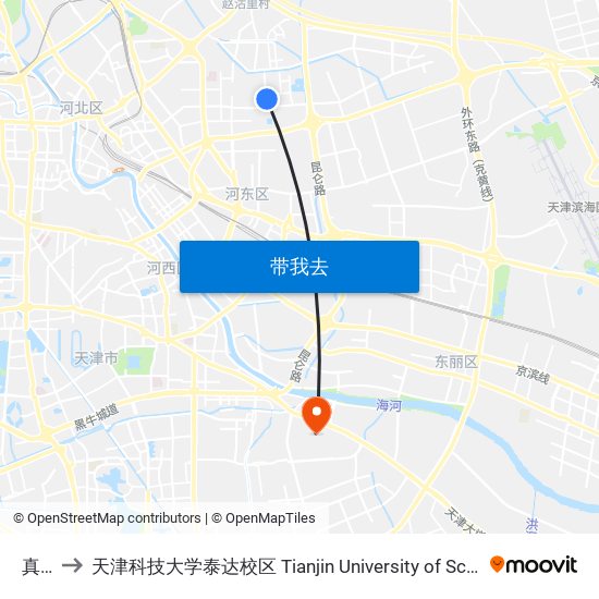 真理园 to 天津科技大学泰达校区 Tianjin University of Science and Technology (TEDA Campus) map