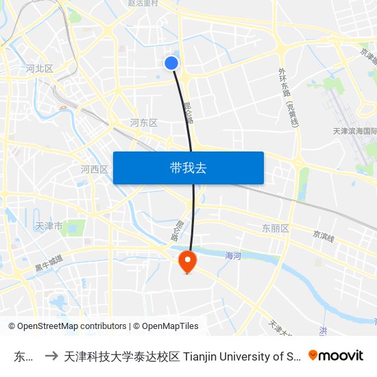 东康家园 to 天津科技大学泰达校区 Tianjin University of Science and Technology (TEDA Campus) map