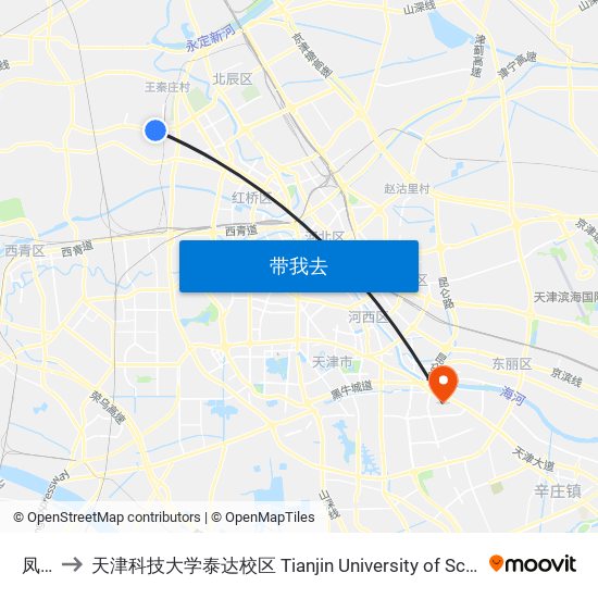 凤河桥 to 天津科技大学泰达校区 Tianjin University of Science and Technology (TEDA Campus) map