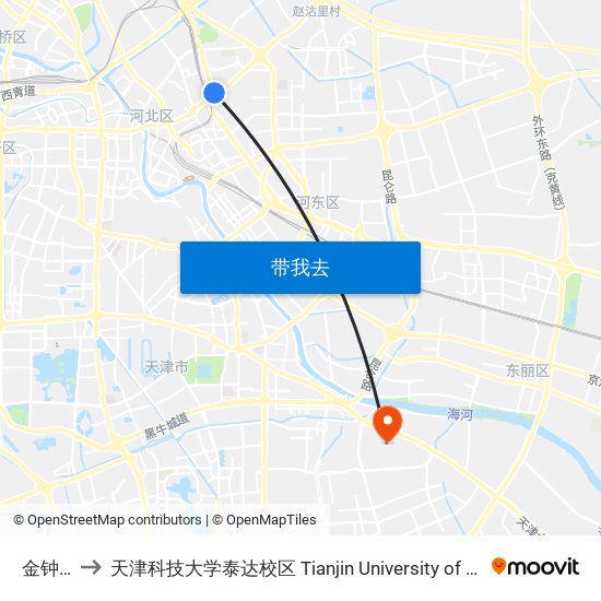 金钟河大街 to 天津科技大学泰达校区 Tianjin University of Science and Technology (TEDA Campus) map