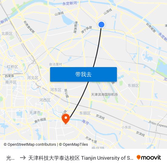 光辉集团 to 天津科技大学泰达校区 Tianjin University of Science and Technology (TEDA Campus) map