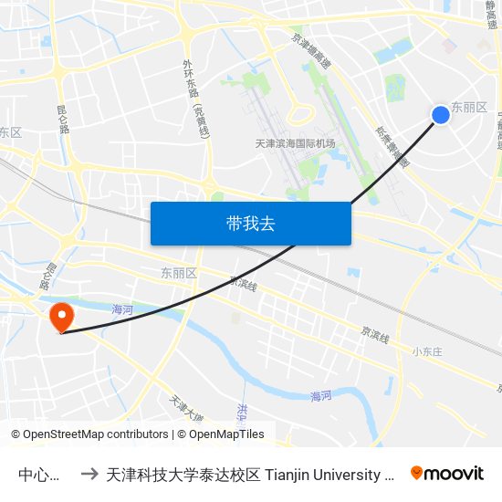 中心大道西九道 to 天津科技大学泰达校区 Tianjin University of Science and Technology (TEDA Campus) map