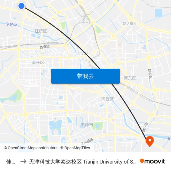 佳园南里 to 天津科技大学泰达校区 Tianjin University of Science and Technology (TEDA Campus) map