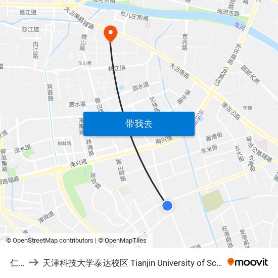 仁和园 to 天津科技大学泰达校区 Tianjin University of Science and Technology (TEDA Campus) map