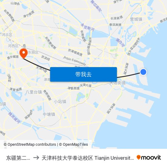 东疆第二联检服务中心 to 天津科技大学泰达校区 Tianjin University of Science and Technology (TEDA Campus) map