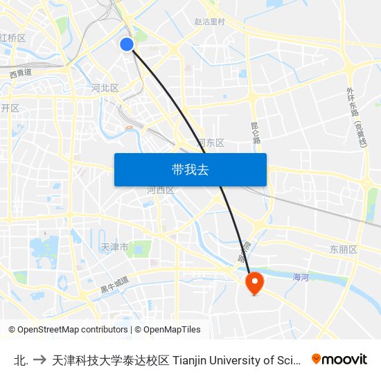 北站 to 天津科技大学泰达校区 Tianjin University of Science and Technology (TEDA Campus) map