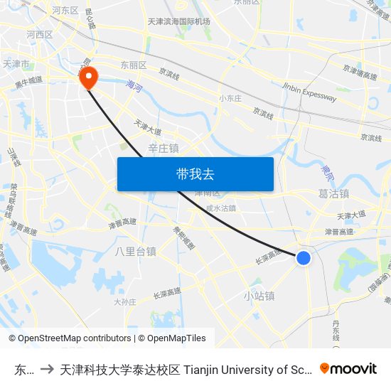 东大站 to 天津科技大学泰达校区 Tianjin University of Science and Technology (TEDA Campus) map