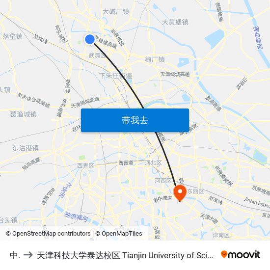 中粮 to 天津科技大学泰达校区 Tianjin University of Science and Technology (TEDA Campus) map