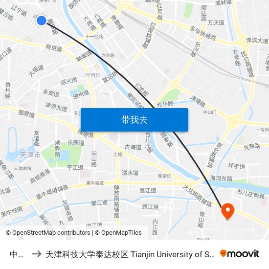 中心公园 to 天津科技大学泰达校区 Tianjin University of Science and Technology (TEDA Campus) map