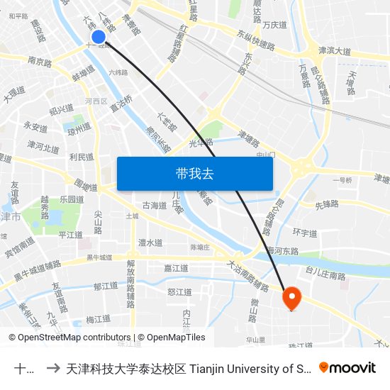 十一经路 to 天津科技大学泰达校区 Tianjin University of Science and Technology (TEDA Campus) map