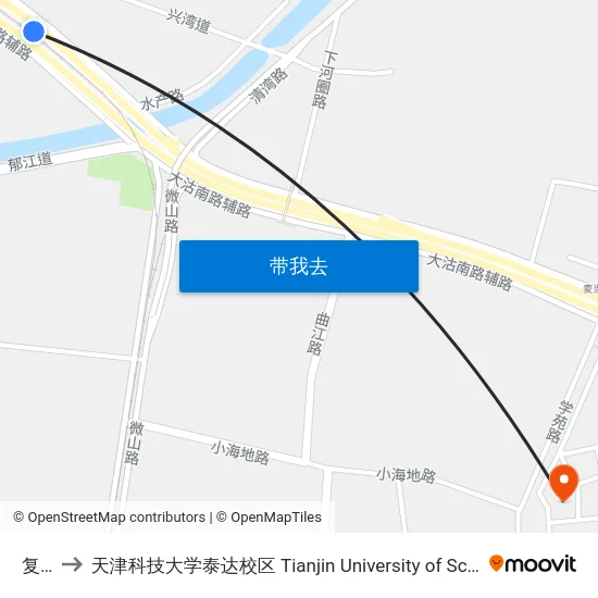 复兴门 to 天津科技大学泰达校区 Tianjin University of Science and Technology (TEDA Campus) map