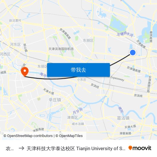 农工新村 to 天津科技大学泰达校区 Tianjin University of Science and Technology (TEDA Campus) map