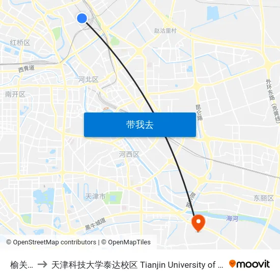 榆关道地道 to 天津科技大学泰达校区 Tianjin University of Science and Technology (TEDA Campus) map