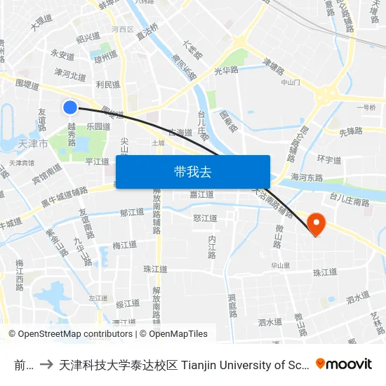 前进道 to 天津科技大学泰达校区 Tianjin University of Science and Technology (TEDA Campus) map