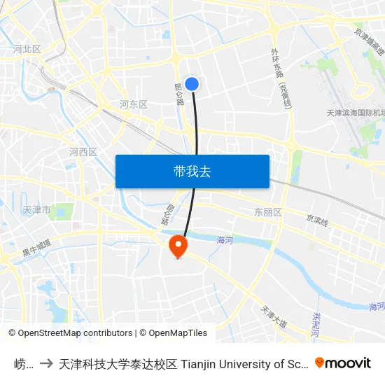崂山道 to 天津科技大学泰达校区 Tianjin University of Science and Technology (TEDA Campus) map