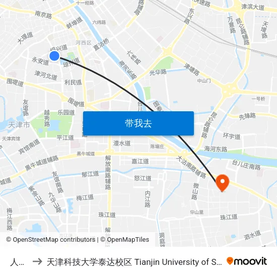 人民公园 to 天津科技大学泰达校区 Tianjin University of Science and Technology (TEDA Campus) map